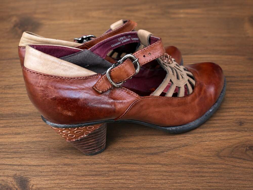 Spring Step L'Artiste April Mary Jane Camel Brown Multi Leather Shoes size 39